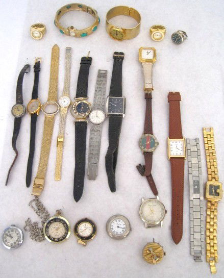 Watches assorted group: Kenneth Cole, Pulsar, Seiko, Cross, etc wrist, pocket, and finger watches