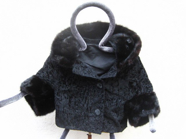 Broadtail jacket with black mink collar and cuffs: fits size 4 to 6