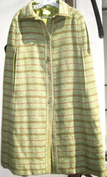 Givenchy Vintage wool cape: Green and red stripes décor Fits size 6 to 8