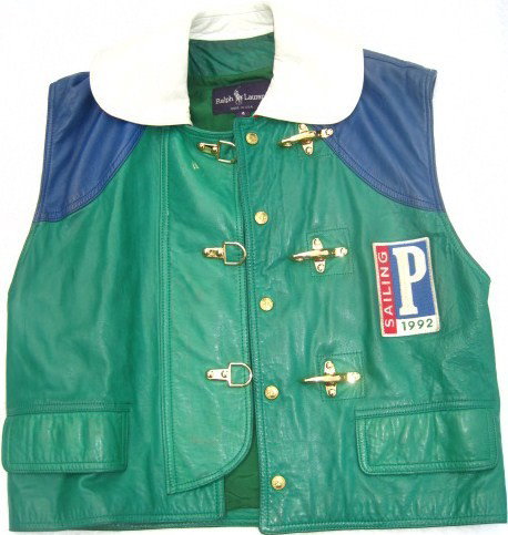 Ralph Lauren Americas cap 1992 leather vest: Ralph Lauren blue and white leather America's Cup 1992 Gold metal hardware