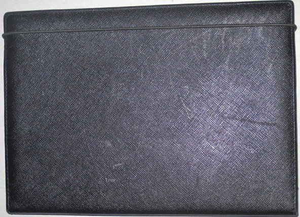 Prada - Milano Black Leather Book Cover: Prada - Milano black leather and silk book cover, stamped Prada - Milano