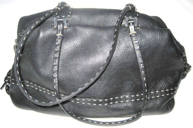 Fendi black leather bag - Sterling Silver label: Fendi black leather bag, metal hardware, hand made and a Sterling Silver label Serial # 49-567-493 1925