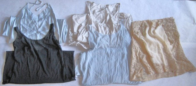 5 Assorted Silk Articles - Prada & Dries Van Noten: 3 Prada slip dresses, 1 Dries Van Noten slip dress, and 1 Antique lace silk skirt