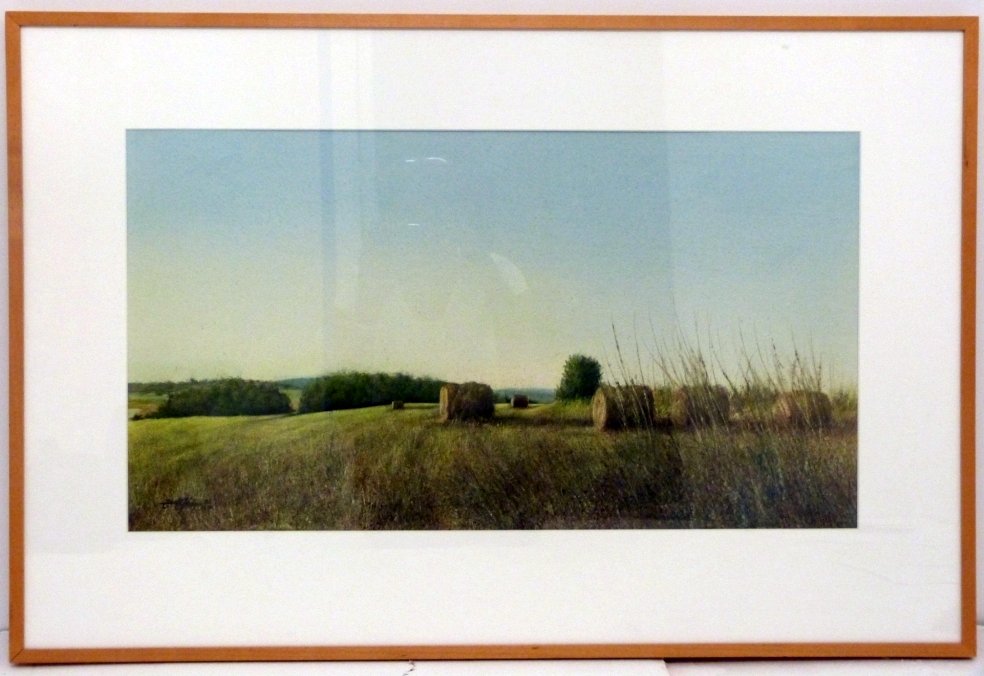 SLL: 1979, 15" X 27", water color: Landscape, hay fields