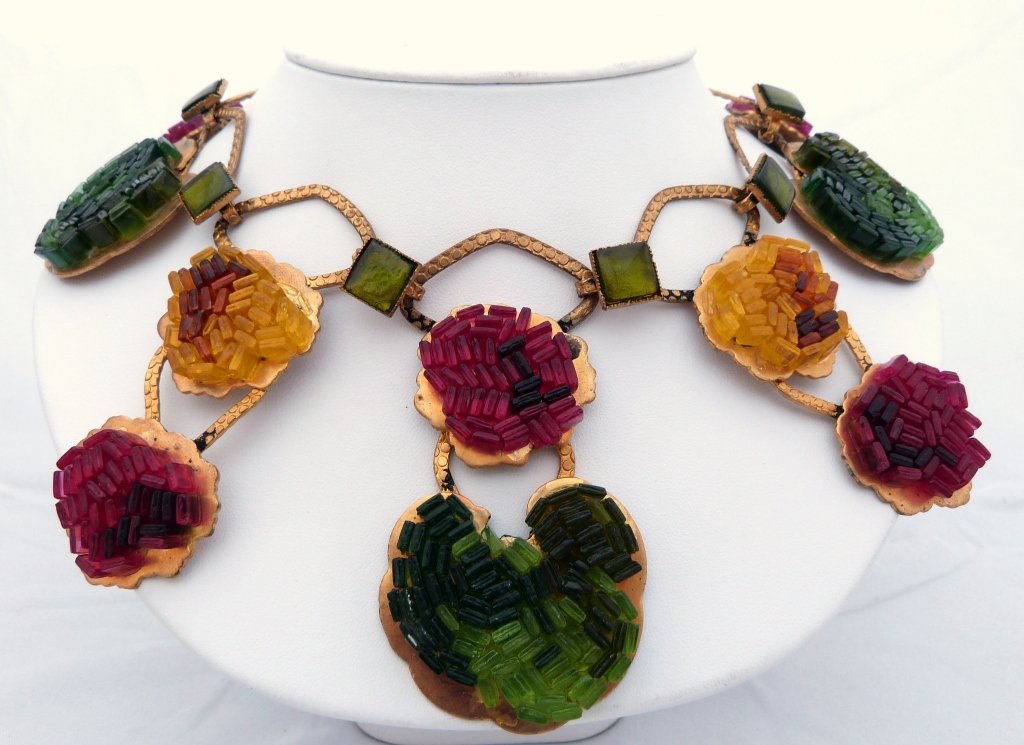 Yves Saint Laurent Choker Necklace: amazing choker/necklace with colorful stones on metal. 17" L good condition