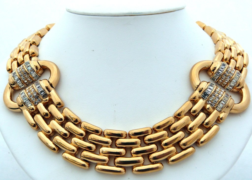 Ciner Gold Tone & Rhinestone Necklace