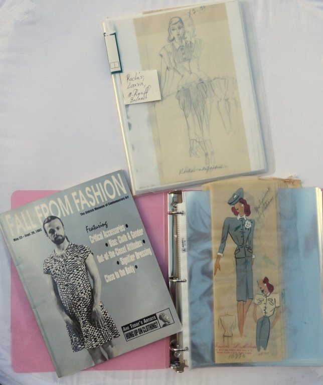 Assorted Fashion Illustrations .Lanvin,Balmain,: drawings rochas, lanvin, balmain, magazine catalog "fall from fashion." 1093 the aldrich museum of contemporary art. good condition