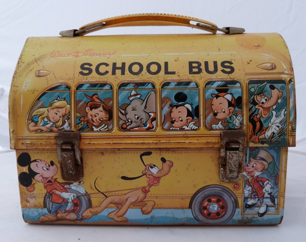 Walt Disney, Vintage School Bus Tin Lunch Box: walt disney vintage school bus tin lunch box.