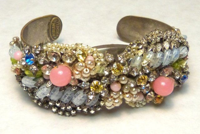 Miriam Haskell Cuff,Marked: With colored rhinestone floral decoration. Marked Miriam Haskell