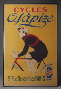 POSTER OF THE WINNER OF FRENCH GRAND TOUR RACE OF 1910: Octave Lapize (1887-1917) most famous for his victory at the French Grand Tour of 1910 and the bronze medal in1908 Olympics in 100 km race. Afterwards started his own bicycle line. Tragically he would