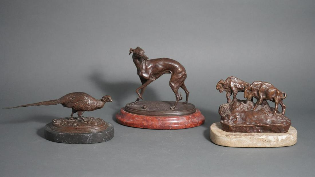 THREE BRONZES OF ANIMALS EACH MOUNTED ON A MARBLE BASE (1 of 20)