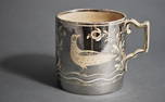 1812 PEARLWARE SILVER MUG W/BIRD MOTIFS & MONOGRAM