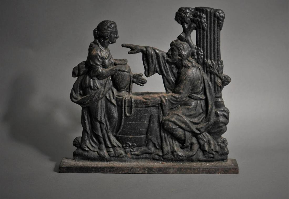 CAST IRON "REBECCA AT THE WELL" DOORSTOP: American, 2nd half 19th century Dimensions: Height: 10 1/2 in.Width: 11 1/2 in.Depth: 2 in.