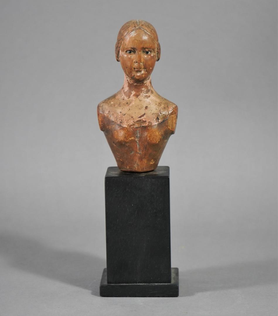 CARVED & PAINTED HARDWOOD BUST FIGURE OF A YOUNG WOMAN (1 of 6)