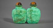 CHINESE HARDSTONE 'GEMINI SNUFF-BOTTLE W/ CARVINGS