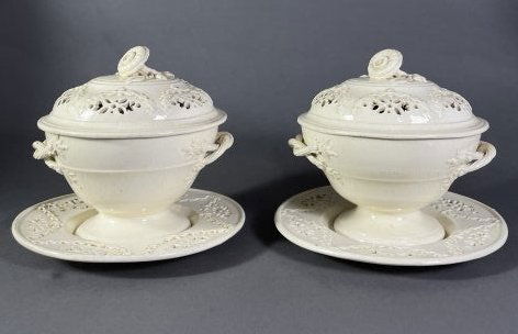 PAIR OF CREAMWARE VEGETABLE TUREENS W/ UNDERTRAYS (1 of 15)