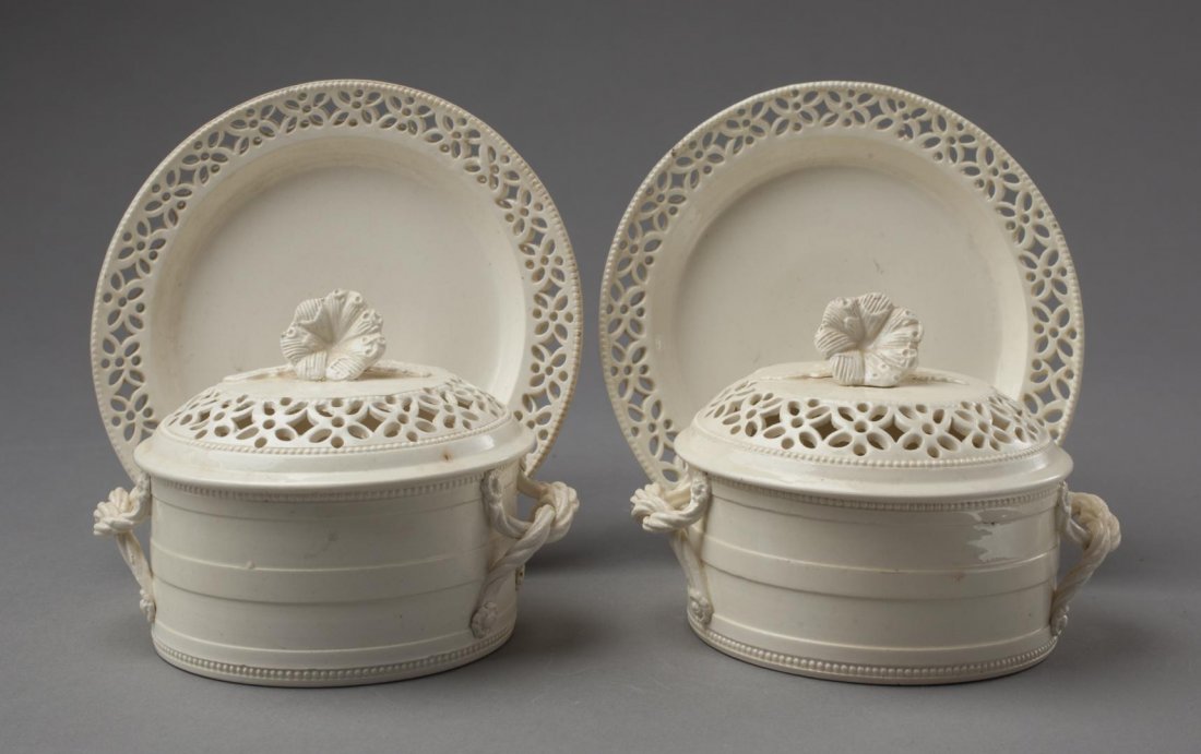 PAIR OF CREAMWARE VEGETABLE TUREENS WITH STANDS (1 of 10)