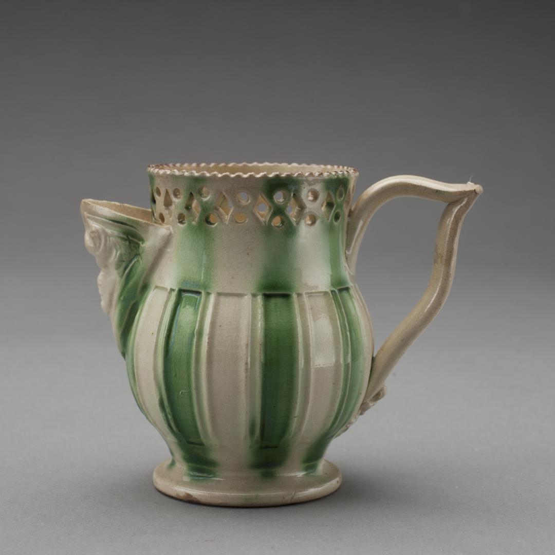 GREEN-STRIPED CREAMWARE PUZZLE JUG (1 of 7)