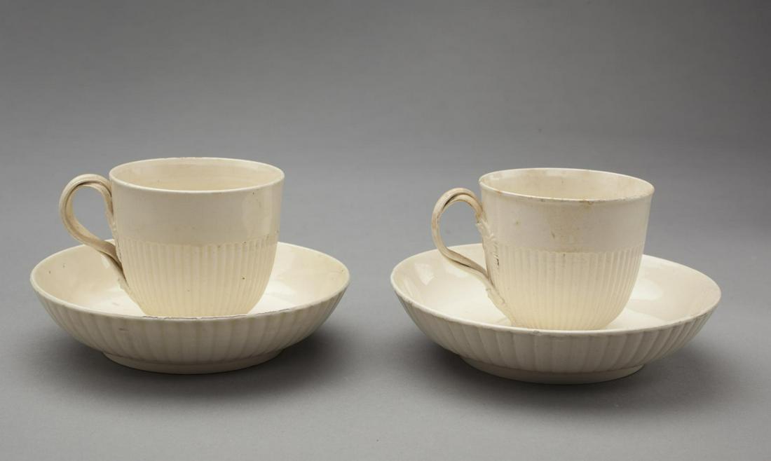 PAIR OF TALL CREAMWARE CHOCOLATE CUPS AND SAUCER (1 of 8)
