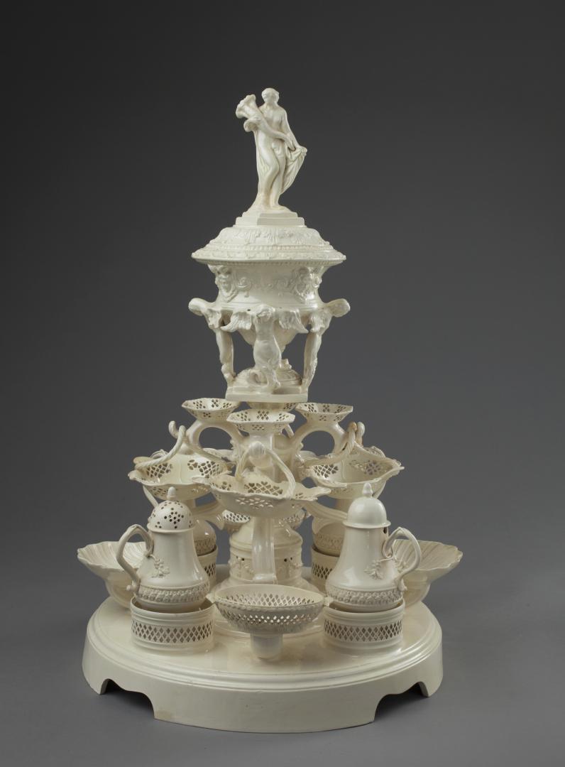CREAMWARE  EPERGNE WITH NEOCLASSICAL FIGURE (1 of 20)