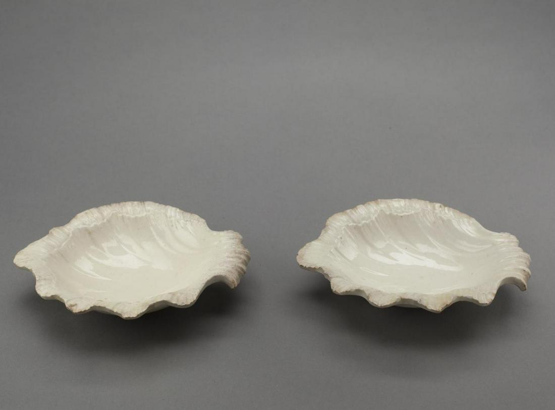 PR. OF TRI-FOOTED CREAMWARE SHELL-FORM DISHES (1 of 10)