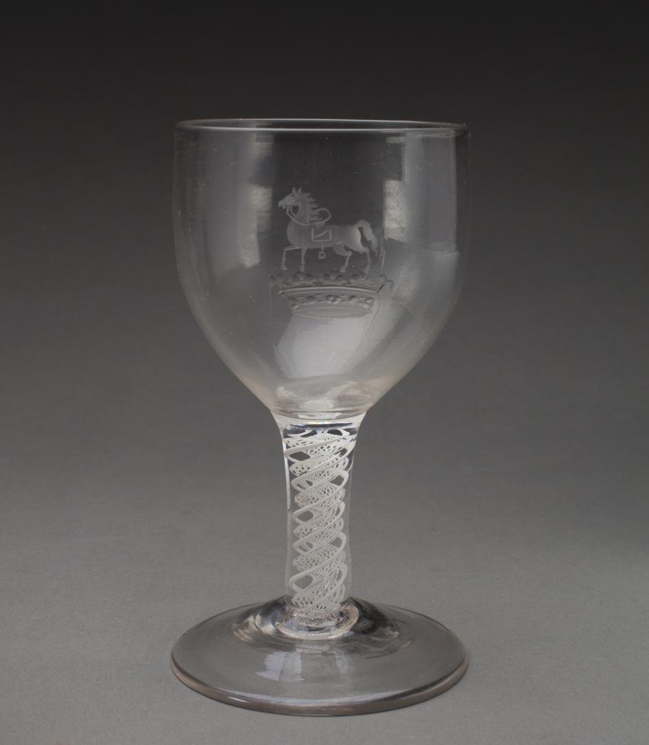 BLOWN GLASS GOBLET WITH CARTOUCHE OF HORSE ON CROWN (1 of 1)