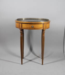 Federal Inlaid Mahogany Marble Top Side Table: Possibly Baltimore, Maryland, 1800-1810 The black marble top with pierced brass gallery and banded mahogany border, satinwood banded and checkerboard inlaid top edge, above satinwood panels and a sing