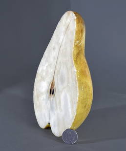 Large Painted Stone Pear: Early 20th century Painted (probably alabaster) half pear with two seeds. L. 8 in. Provenance: Western Connecticut Collection, Acquired 1955-1995