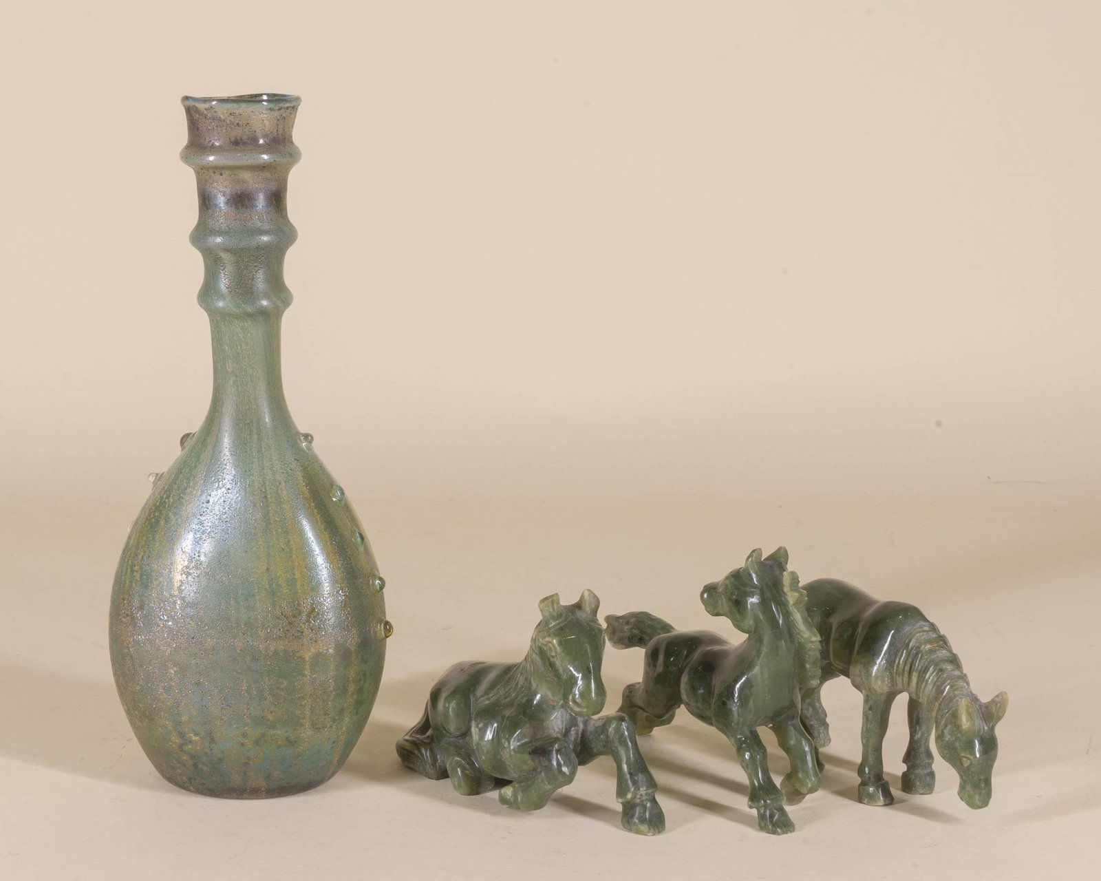 Roman Style Glass Bottle and Three Jade Horses (1 of 20)