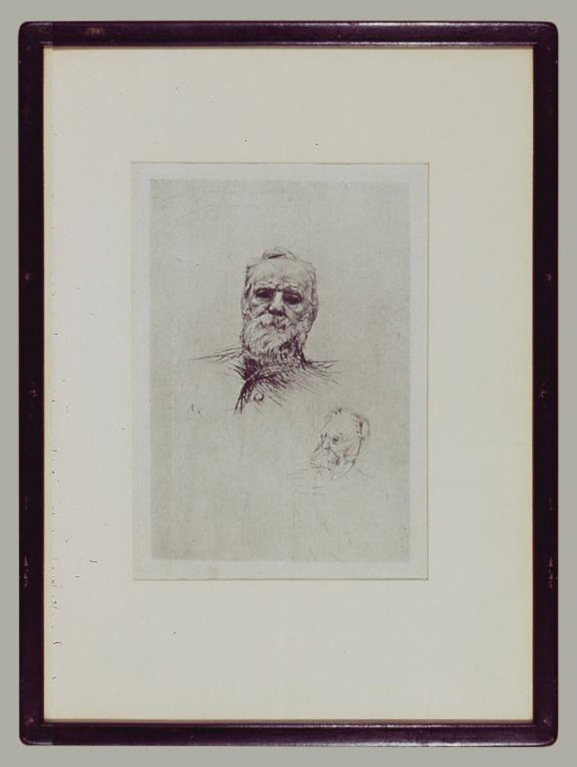 Auguste Rodin (French, 1840-1917): Auguste Rodin (French, 1840-1917) VICTOR HUGO Inscribed ""M.L. A.R."" Dry point etching, state five 8 1/2 x 6 1/8 inches Property of a Connecticut Lady Estimate: $1,000-1,500