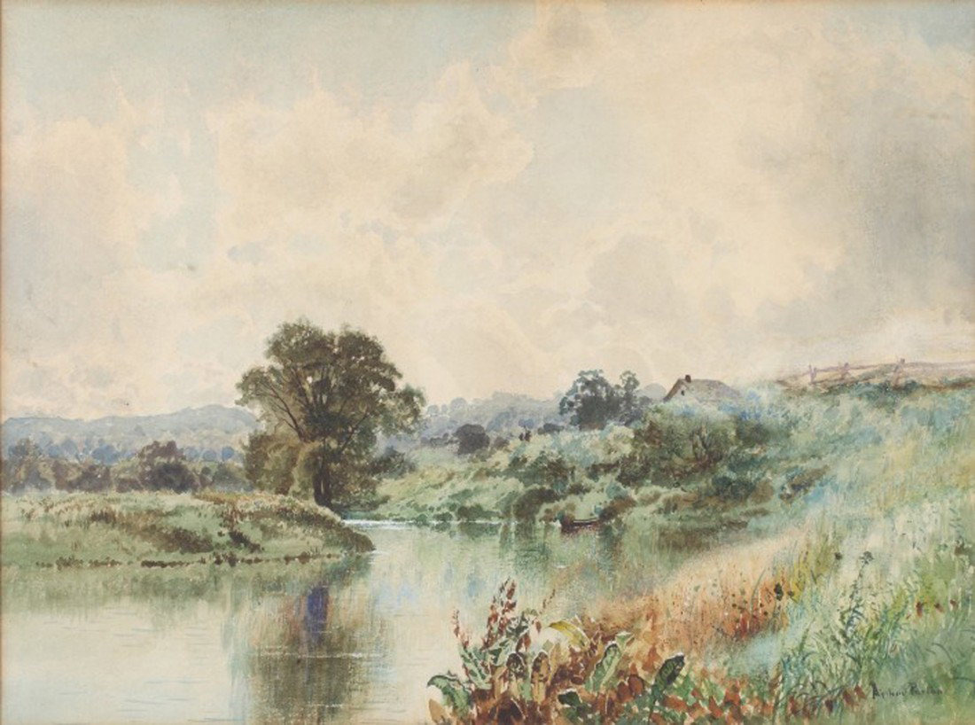 Arthur Parton (American, 1842-1914): *Arthur Parton (American, 1842-1914) FULL SUMMER ALONG A RIVER Signed lower right "Arthur Parton" Watercolor on paper 17 x 23 in. Estimate: $300-500
