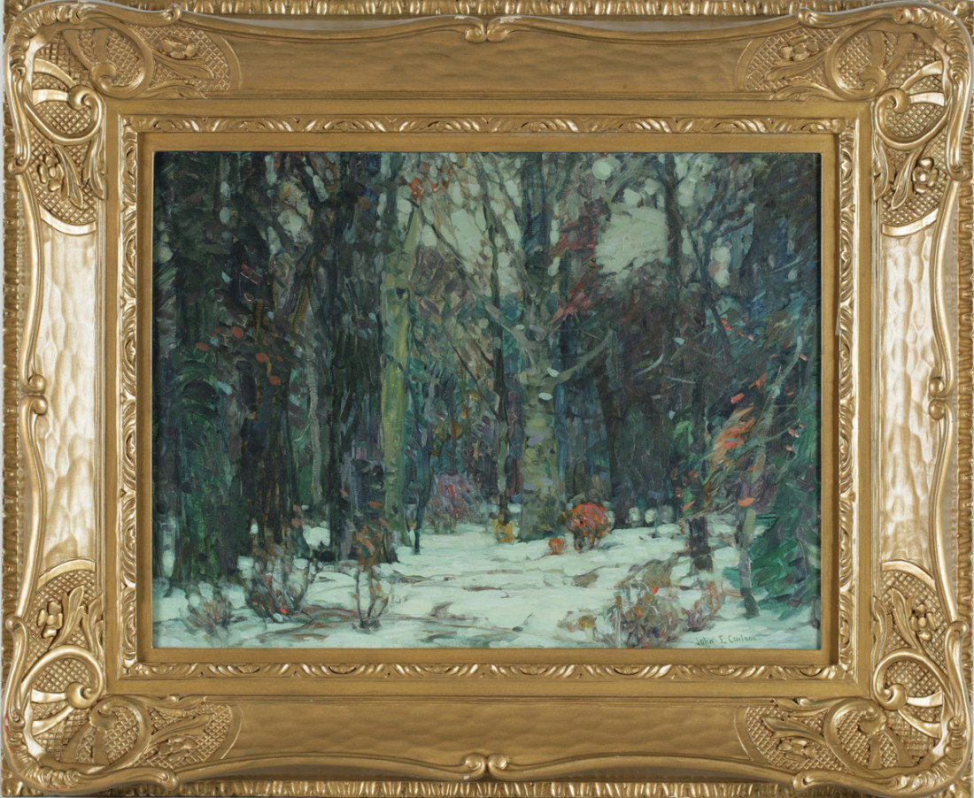 John Fabian Carlson (American, 1874-1945) IN SILEN: John Fabian Carlson (American, 1874-1945) IN SILENT FOREST signed lower right "John F. Carlson" inscribed on lower stretcher bar "Carlson" ; label on verso: "Grand Central Art Galleries, 15 Vanderbilt