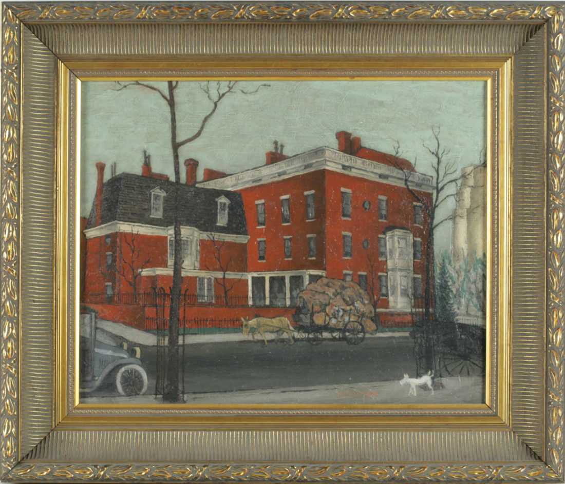 Glenn O. Coleman (American, 1887-1932): Glenn O. Coleman (American, 1887-1932) THE RED HOUSE Signed lower right center ""Coleman"" Oil on canvas 16 x 20 in. Exhibitions: The Whitney Museum of Art, 10 West 8th St., New York City Owings Dewey