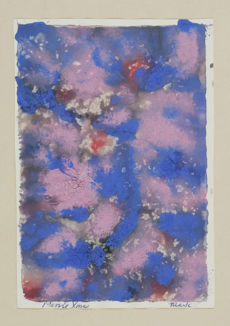 Mark Tobey (American, 1890-1976): Mark Tobey (American, 1890-1976) UNTITLED Inscribed lower left ""Merrie Xmas"" and signed lower right ""Mark"" Gouache and watercolor on paper 6 x 4 1/8 inches Provenance: The artist Acquired from the