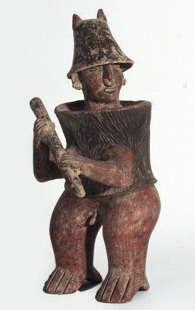 Large Mexican Colima Pottery Warrior with Club in: Large Mexican Colima Pottery Warrior with Club in Hands Circa 100 BC-250 AD H. 16 in. Property from the Estate of Lucy Kennedy Miller Estimate: $1,000-1,500