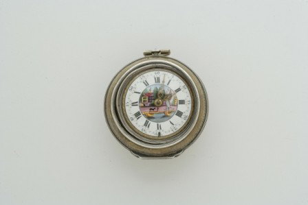 Brass and Silver Triple Case Pocket Watch: Brass and Silver Triple Case Pocket Watch T. Loor, Amsterdam, mid-18th century Outer case with pinpoint decoration, silver repousse middle case depicts multi-figural scene, enamel arcaded dial feature