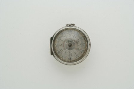Silver Pair Case Pocket Watch: Silver Pair Case Pocket Watch Signed Gregg, London, circa 1720 Rare personalized dial with ""Henry Hawkins"" instead of Roman numerals and Arabic five-minute divisions, old handwritten note in cradle 