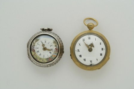 A Gilt Pocket Watch and A Silver Repousse Pair Cas: A Gilt Pocket Watch and A Silver Repousse Pair Case Pocket Watch with Painted Dial The gilt pocket watch: London, circa early 18th century The silver pocket watch: Stoakes, London, no. 17451, circa 17