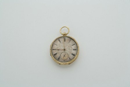 Gold Tone Engraved Pocket Watch: Gold Tone Engraved Pocket Watch Signed ""Abm. Vacheron Girod, A Geneve, N. 40121."" Circa 1820-30 Case decorated with engine-turned and foliate engraving. Silver tone engraved dial with Roman numerals