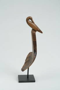 Ash Burl Ladle with Large Preening Bird: Ash Burl Ladle with Large Preening Bird Eastern Great Lakes Woodlands, late 18th century The handle large-scale openwork carved preening bird with delineated, incised carved perch. The bowl with old