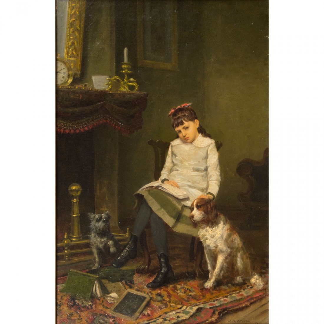 James Brade Sword (American, 1839-1915): James Brade Sword (American, 1839-1915) Wish We Could Go Play, 1883 Signed and dated lower right ""J B Sword '83"" Inscribed with title verso Oil on canvas 24 x 15 1/2 inches Estimate: $3,000-5,000 Pr