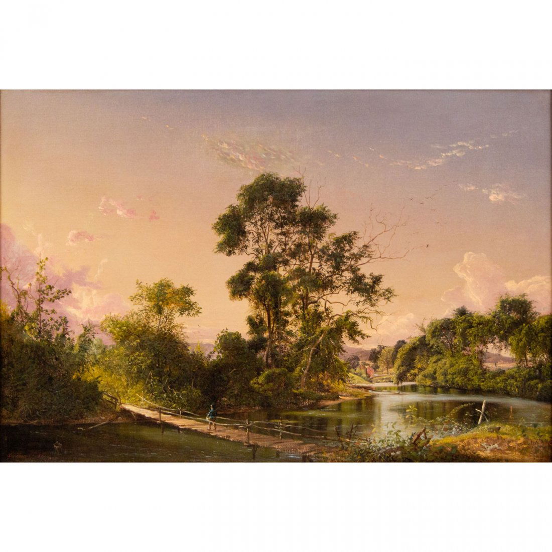 David Johnson (American, 1827-1908): David Johnson (American, 1827-1908) Sunset on the Unadilla River, New York, 1856 Signed and dated lower left, ""D Johnson 1856"" Inscribed and titled on a label affixed to the frame Oil on Canvas Reta