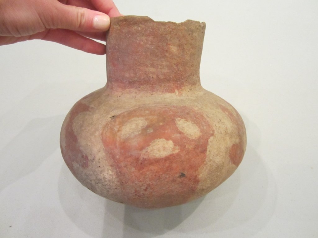 Four Pre-Columbian Pottery Vessels: Two with 19th century labels documenting where they were found. Including A polychrome vessel inscribed ÒHUETARE POLYCHOME (sic.) CHORTEZA COSTA RICAÓ and a vessel, possibly Mayan, inscribed ÒNEAR 