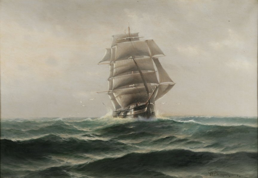 Theodore Victor Card Valenkamph: (American, 1868-1924) Sailing ship, 1901 Signed lower right and dated 1901 Oil on canvas 28 x 40 inches Estimate: $1,000 - $2,000
