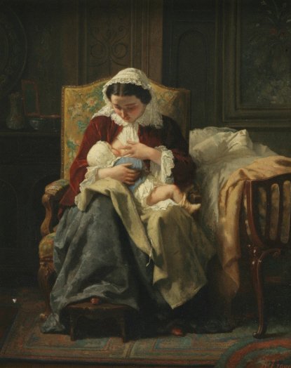 Jean-Baptiste Jules Trayer (FRENCH, 1824-1909): The Young Mother Signed lower right: ÒJ TrayerÓ Oil on canvas 24 _ x 16 inches Estimate: $3,000 - $5,000