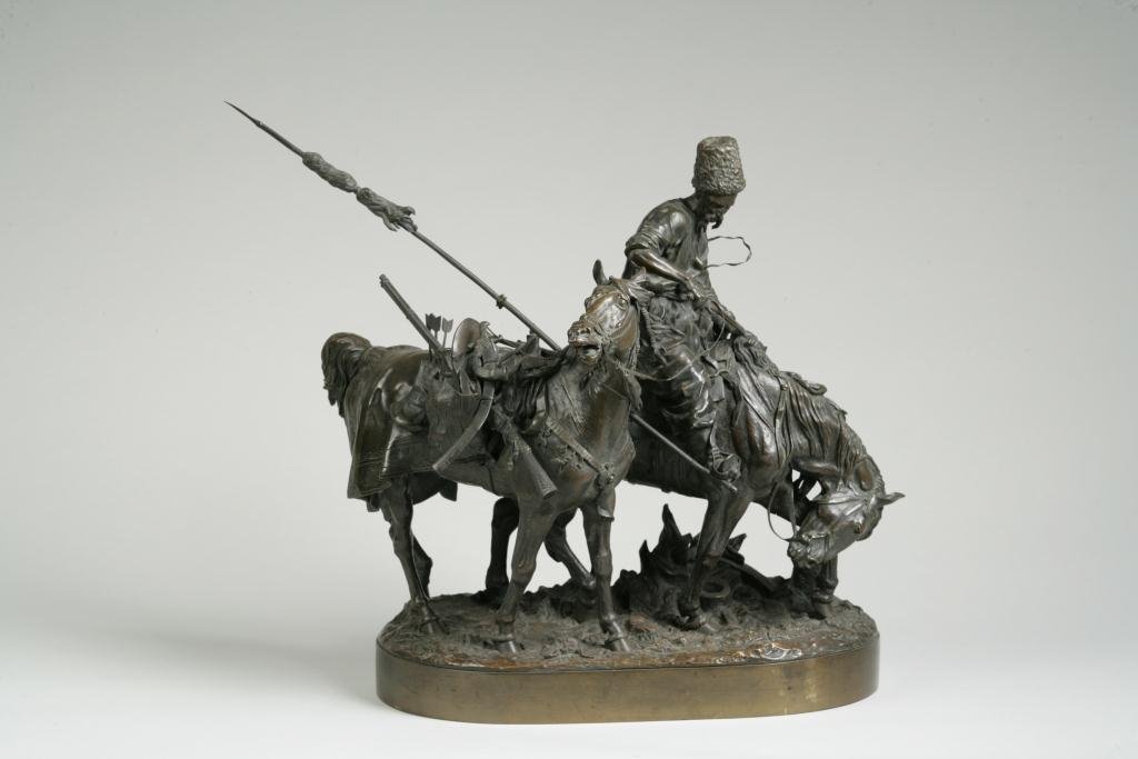Evgeny Lanceray (Russian, 1848-1886): Property of the Frederic Remington Museum, Ogdensburg, NY Gift of Frederic T. Haskell in 1935 Evgeny Lanceray (Russian, 1848-1886) A Russian Bronze Group: Zaporezh Cossack After the Battle Bronze 1874