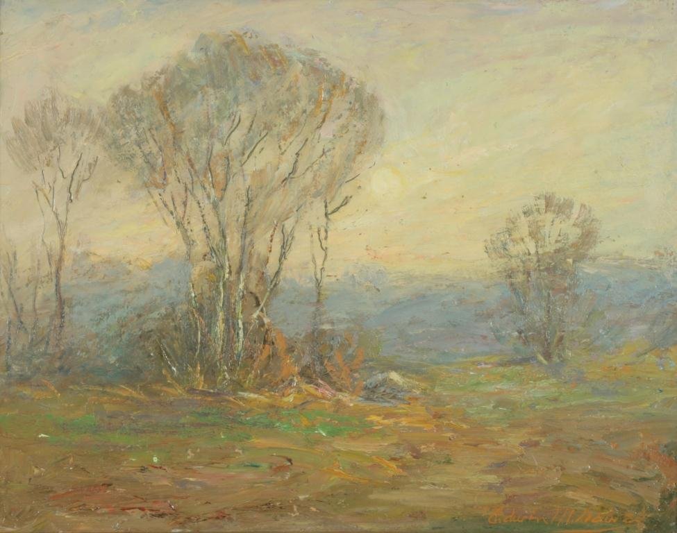 Edwin Munot Dawes (American 1872-1945): Property of the Frederic Remington Museum, Ogdensburg, NY Gift of Frederick T. Haskell in 1935 Edwin Munot Dawes (American 1872-1945) Landscape Oil on artist board Signed lower right: “Edwin M. Dawe