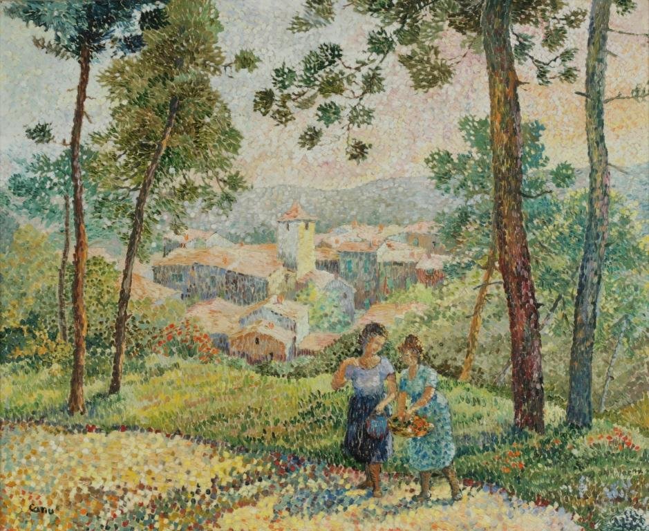 Yvonne Canu (French, 1921-2007): Property of a Private Collector Yvonne Canu (French, 1921-2007) Flower Gatherers Oil on canvas Signed lower left: Canu 20 x 24 inches $4,000-8,000