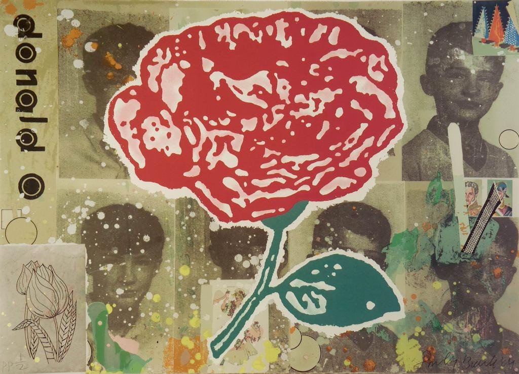 Donald Baechler (American, b. 1956): Property of a New York Lady Donald Baechler (American, b. 1956) The Long and The Short, 2004 21-color silkscreen with collage Signed lower left: Baechler Inscribed lower right: PP 1 / 2 Edition of 60<