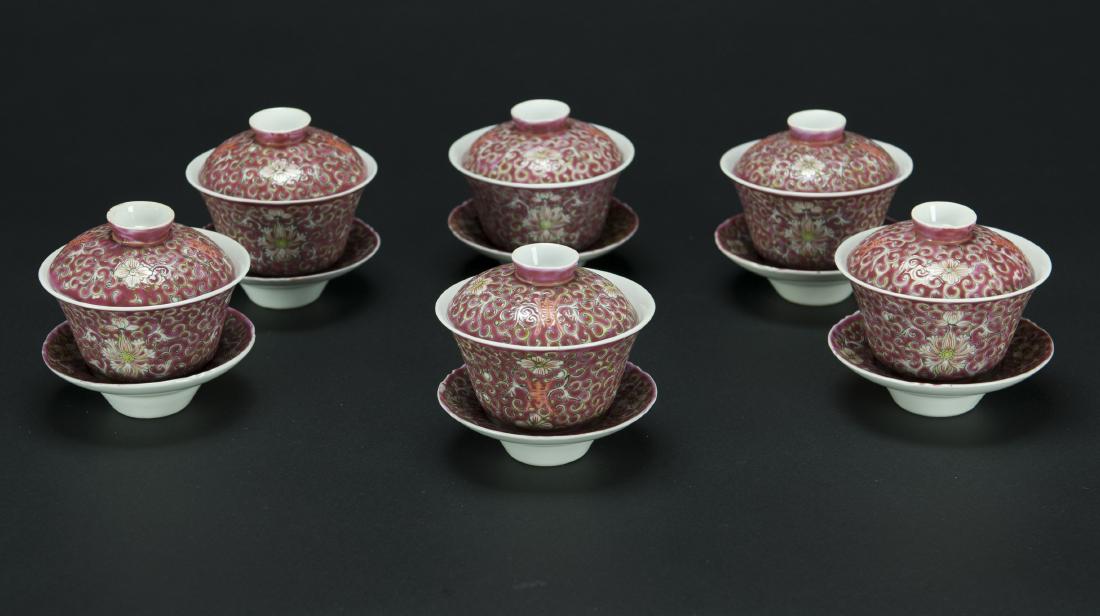 Republic-A Set Of Six Red Ground ‘Floral’ Cups With (1 of 4)